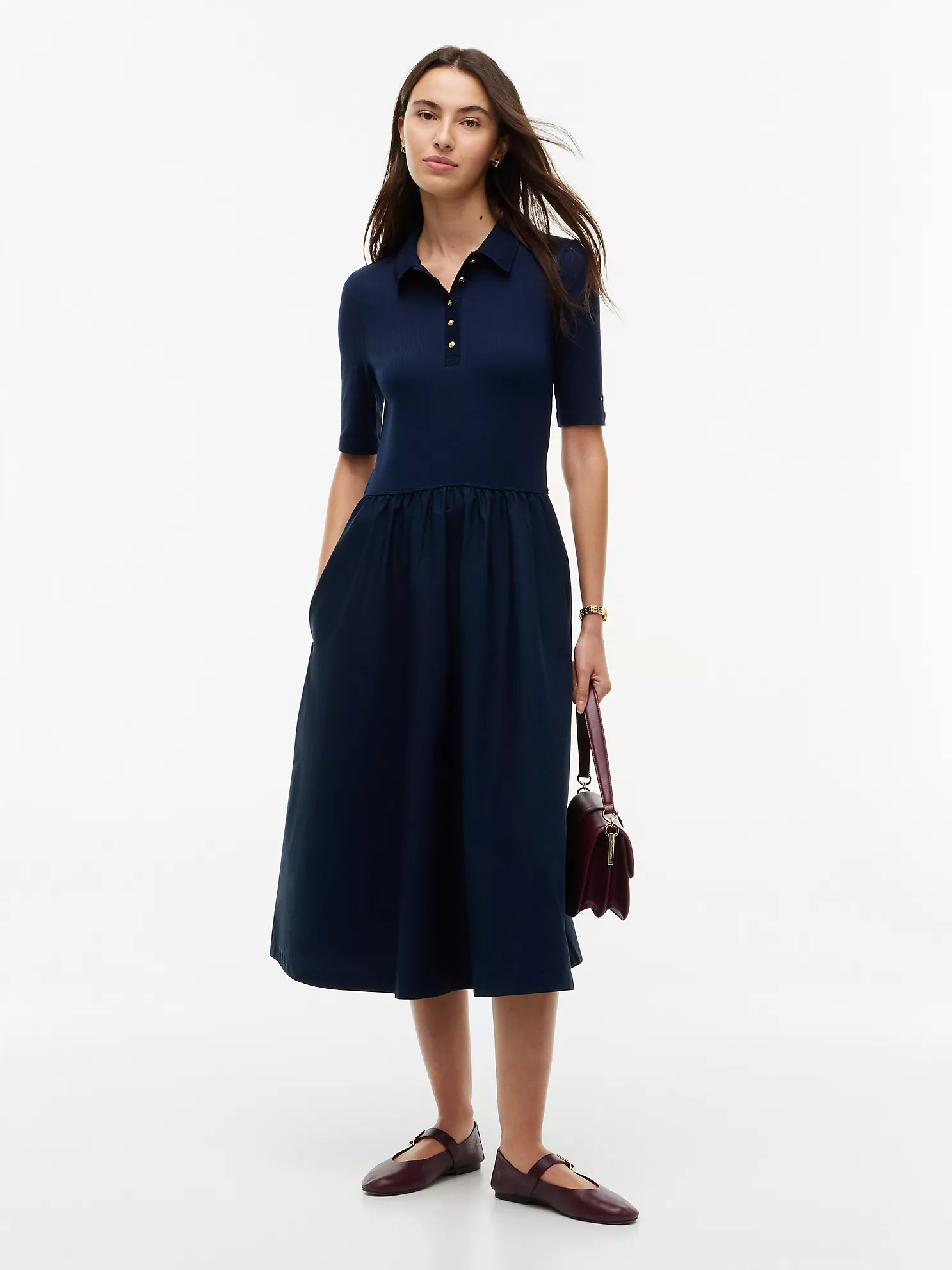 Mixed Media Polo Midi Dress